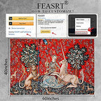 FEASRT Medieval Maiden and Unicorn Tapestry European Royal Tapestry Lion Tapestry, 60x40 Inches Soft Flannelette, Lady and Unicorn for Living Room Bedroom Dorm