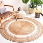 SAFAVIEH Natural Fiber Collection Area Rug - 5' Round, Natural & Ivory, Flat Weave Farmhouse Border Jute Design, Ideal for High Traffic Areas in Living Room, Bedroom (NF812A) - size: 5' (Round)