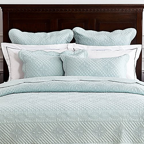 Calla Angel Sage Garden Luxury Pure Cotton Quilted Pillow Sham, Euro, 26x26, Light Aqua - color: Light Aqua, size: European
