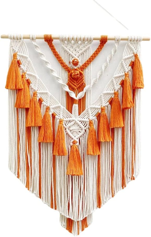 BMIDRUT Hanging Macrame Tapestry Woven Boho Wall Art Handmade Macrame Tapestry Home Wall Decor Wall Pediment 18x30 Inch (Orange)