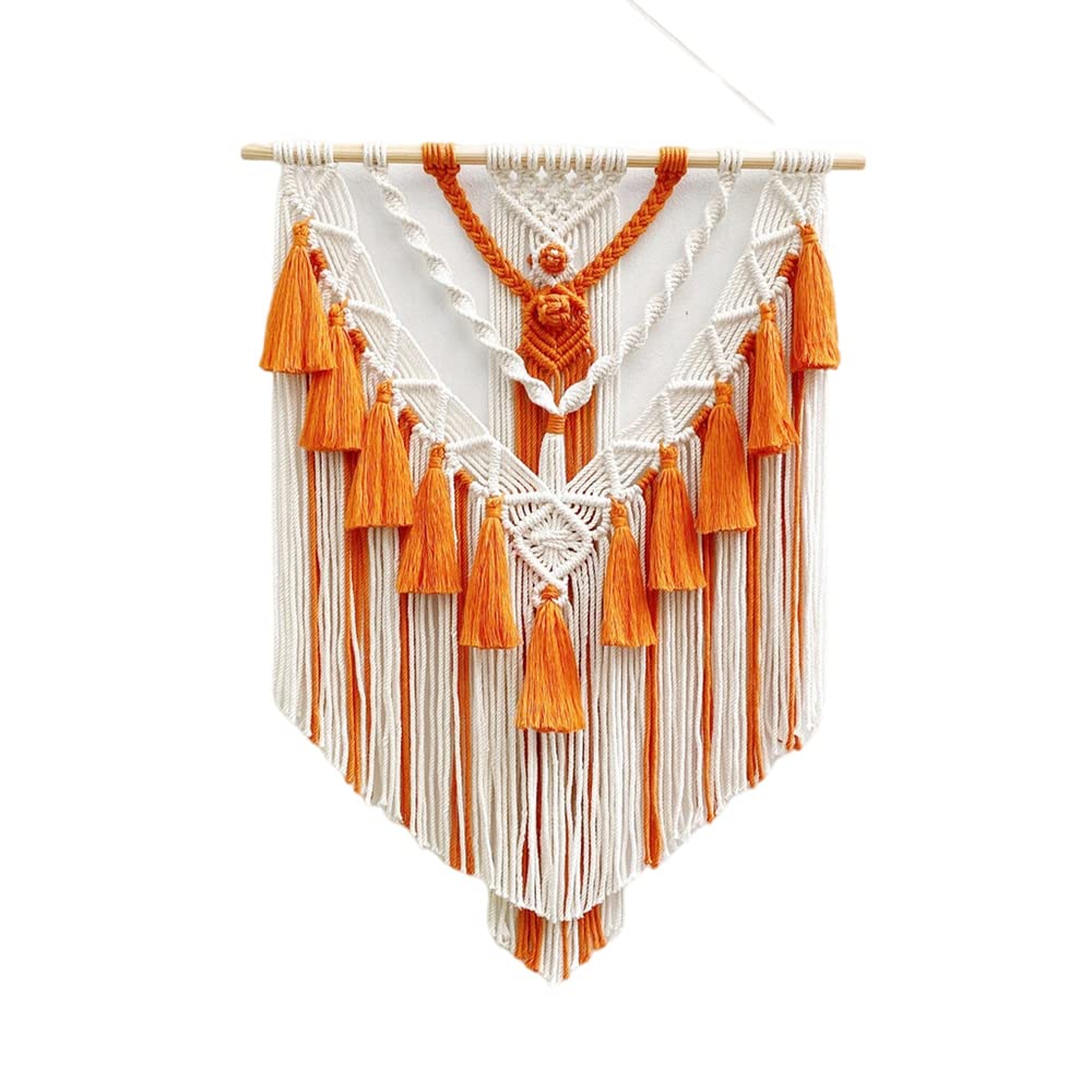 BMIDRUT Hanging Macrame Tapestry Woven Boho Wall Art Handmade Macrame Tapestry Home Wall Decor Wall Pediment 18x30 Inch (Orange) - color: Orange