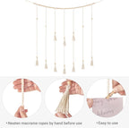 Mkono Macrame Hanging Photo Display Wall Decor with String Lights Boho Room Bedroom Wooden Beads Garland Picture Greeting Cards Holder with 45 Clips