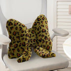 2Pcs Leopard Print Bow Throw Pillow Furry Bow Plush Pillows Cute Flower Plush Pillow Cheetah Home Decor Stuffed Bow Lumbar Pillow for Bed Couch Living Room Decor (Green, 16in)