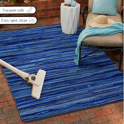 Ramanta Home 100% Cotton Hand Woven Tonal Chindi Rag Rug 3'x5' - Navy, Recycled Reversible Rugs, Boho Rustic Farmhouse Rugs for Living Room, Dinning Room, Kitchen Floor Mats - 36"x60" - color: Navy, size: 3 x 5 feet