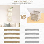 TeoKJ Over the Door Hanging Baskets, 3-Tier Woven Cotton Storage Organizer Bag with Hooks Wall-Mounted Decorative Nursery Kitchen Baskets - White