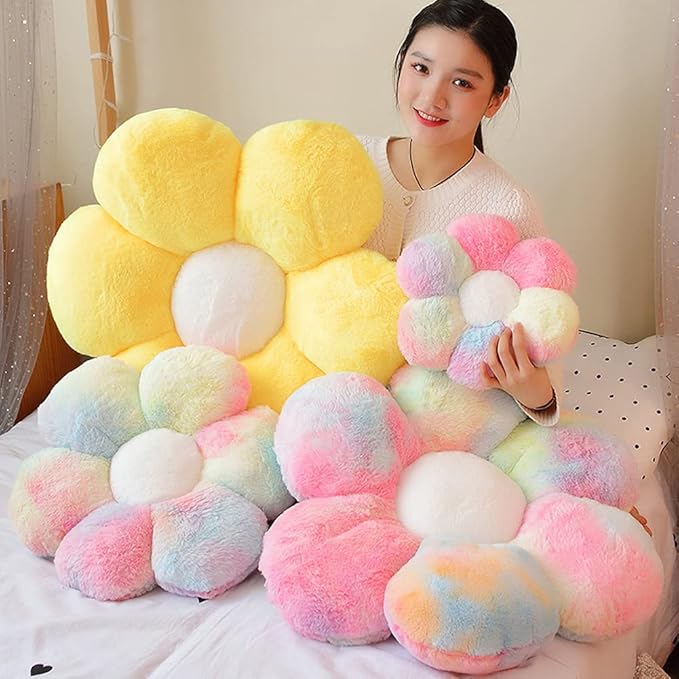 lannery Flower Plush Throw Pillows, Flower Floor Pillow Seating Cushion Toy for Reading, Room, Watching TV (25.6", Color)