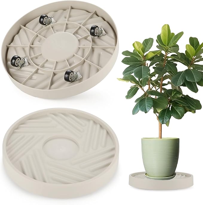 2 Pack Plant Caddy with Wheels,14" Rolling Plant Stand 165 LBS Heavy Duty with Hidden 360 ° Rotating Silent Wheel Wheels for Outdoor Indoor Large Plant Pots, Flower Pot, Patio