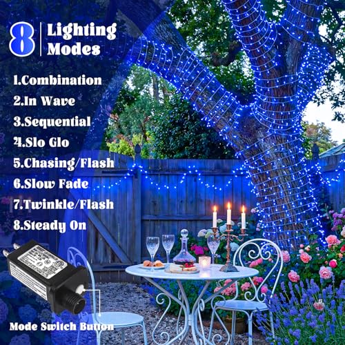 66FT 200 LED Outdoor String Lights, Plug in Connectable Christmas Lights Indoor, Waterproof 8 Modes String Lights for Outside Bedroom Xmas Tree Garden Patio Yard Party Decorations, Blue - color: Blue, size: 66ft 200LED