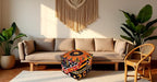 CRAFT KALA Square Mandala Floor Pillow Cushion Cover Seating Throw Cover Hippie Decorative Bohemian Ottoman Poufs Cover Pillow Cases Cotton Living Room Home Décor 16X16X14 inches, Orange Burning Sun