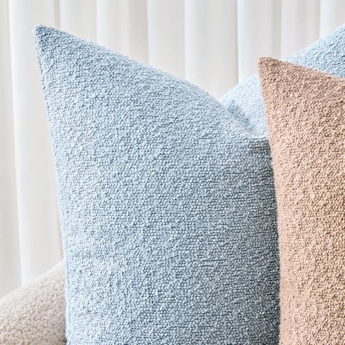 Pack of 2 18x18 Inch Decorative Boucle Throw Pillow Covers Textured Square Pillowcaes Accent Solid Cozy Soft Cushion Covers Home Decor for Sofa Couch Living Room Home Decor,Coastal Light Blue - color: Light Blue, size: 18" x 18" (Pack of 2)