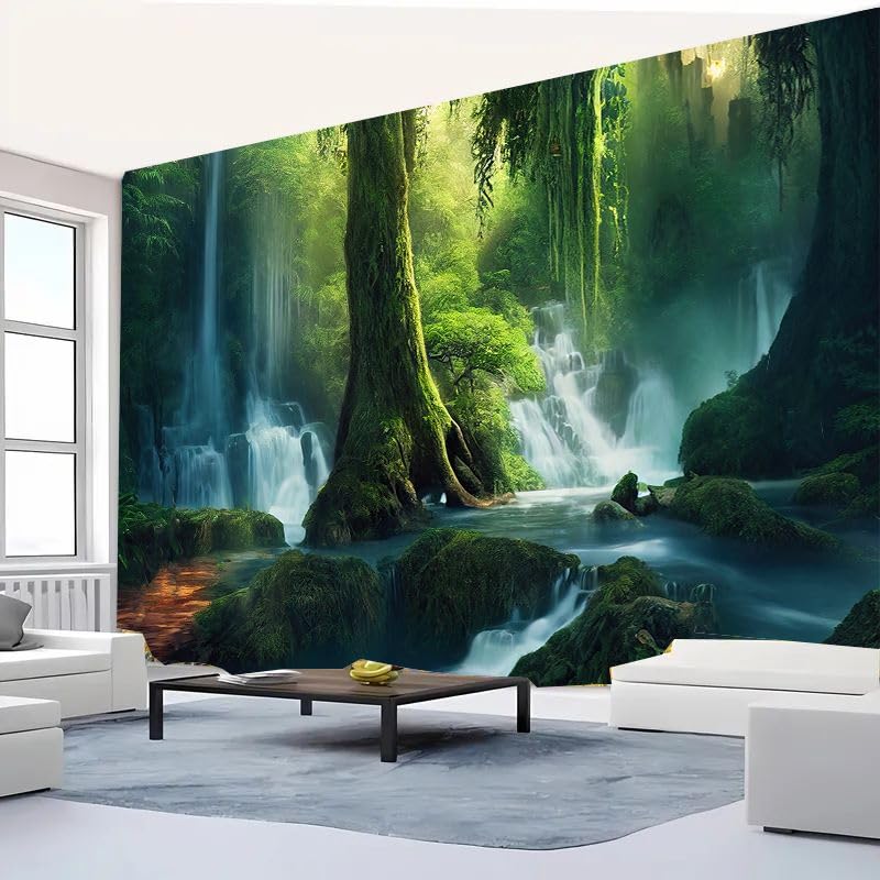 FENDROM Waterfall Jungle Tapestry, Nature Primary Forest Landscape Art Decor for Bedroom Living Room Office Home Mystical Wonderland Scenery Decoration - color: Jungle, size: 79"L x 59"W