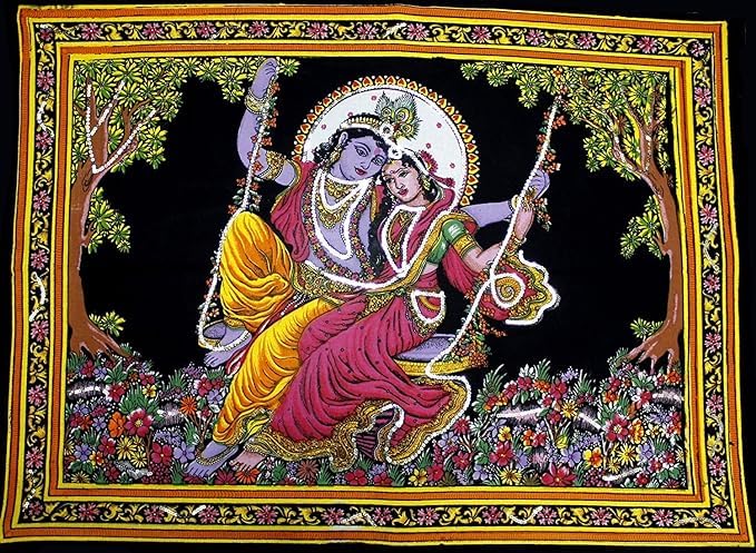 Rastogi Handicrafts Cotton Wall Hanging Indian Radha Krishna 40" X 30" Poster Size (RK JHULA-G) - color: RK JHULA-G