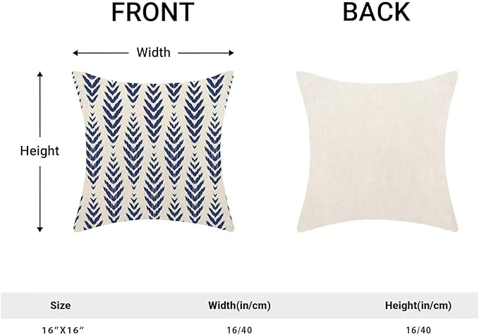 Navy Blue Boho Pillow Covers 16 x 16 Inch Pack of 2, Bohemian Ethnic Herringbone Pattern Decorative Throw Pillow Covers Linen Modern Geometry Farmhouse Outdoor Pillowcase for Sofa Couch Decor