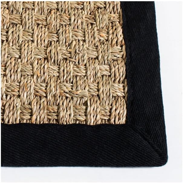 SAFAVIEH Area Rug 7' Square - Natural Fiber Collection - Natural & Black, Seagrass, Basketweave Pattern with Border (NF114C)