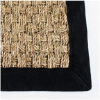 SAFAVIEH Area Rug 9' Square - Natural Fiber Collection - Large - Natural & Black, Seagrass, Basketweave Pattern with Border (NF114C)