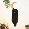 ANROYE Macrame Wall Hanging Boho Moon Decor, Bohemian Crescent Wooden Ornament with Long Tassel, Handmade Unique Wood Tapestry Home Decoration Wall for Dorm Bedroom Nursery Living Room Gift