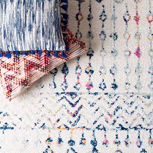 SAFAVIEH Tulum Collection Accent Rug - 2' x 3', Ivory & Blue, Moroccan Boho Distressed Design, Non-Shedding & Easy to Clean, Ideal for Front Door, Kitchen, Entryway, Foyer (TUL270C) - color: Ivory/Blue, size: 2' x 3' (Rectangular)