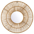 Vintiquewise Decorative Woven Paper Rope Round Shape Bamboo Wood Modern Hanging Wall Mirror - size: 2"L x 19"W