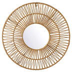 Vintiquewise Decorative Woven Paper Rope Round Shape Bamboo Wood Modern Hanging Wall Mirror - size: 2"L x 19"W