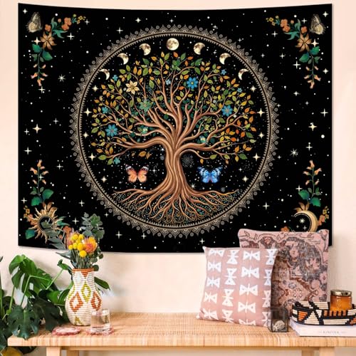 Spenlife Tree of Life Tapestry Flower Wall Tapestry, Green Tapestries for Bedroom Mandala Tapestries Wall Hanging for Bedroom Living Room Decor Tree-2 44"x60" - color: Bright Green, size: 60"L x 44"W