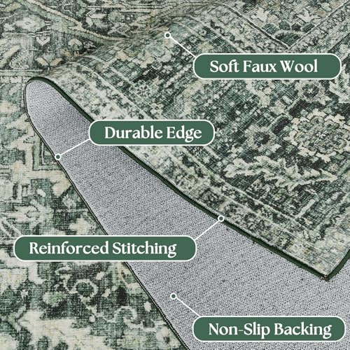 BILEEHOME Dark Emerald Green 2x3 Rug for Living Room,Vintage Floral Waterproof Non Slip Cool Area Rugs for Men Office Hardwood Floors Bedroom - color: Dark Green, size: 2' x 3' (Rectangular)