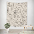 SVBright Abstract Woman Face Tapestry 51Wx59H Inch Floral Leaves Butterfly Art Line Lady Beige Black Flower Aesthetic Modern Sketch Minimalist Simple Wall Hanging Bedroom Living Room Dorm Decor Fabric