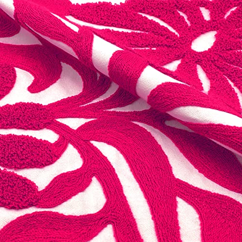 Alysheer Farmhouse Floral Leaves Embroidered Decorative Throw Pillow Cover 18x18 inches, Boho Tufted Flowers Embroidery Pattern Chic Cotton Cushion Case for Couch Bed Sofa Living Room(Bright Hot Pink) - color: Hot Pink Floral, size: 18" x 18" (Pack of 1)