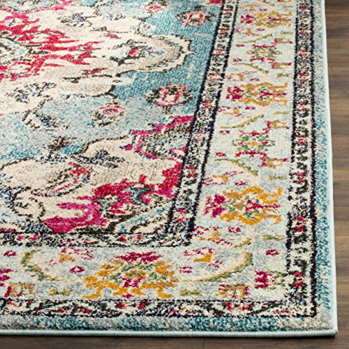 SAFAVIEH Monaco Collection Area Rug - 2'2" x 4', Light Blue & Fuchsia, Non-Shedding & Easy to Clean, Distressed Medallion Design, Ideal for Front Door, Kitchen, Entryway, Accent Space (MNC243J) - color: Light Blue/Fuchsia, size: 2'2" x 4' (Rectangular)