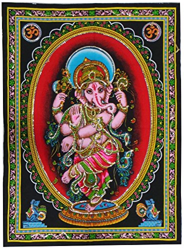 Rastogi Handicrafts Cotton Wall Hanging Indian Goddess Indian Deity 40" X 30" Poster Size (DANCING GANESH-G) - color: Dancing Ganesh-g