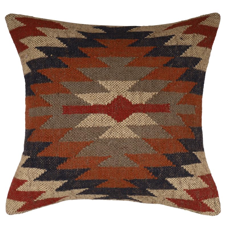 Boho Vintage Jute Pillow Covers 18x18 Inches Handwoven Kilim Cushion Cases, Oriental Rug Decorative Throw Pillows for Sofa, Couch, Bed & Living Room - color: Pattern 10