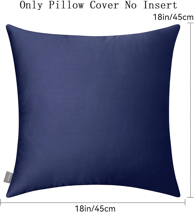 Thmyo 4-Pack 100% Cotton Comfortable Solid Decorative Throw Pillow Case, Square Cushion Cover Pillowcase Sublimation Blank Pillow Covers DIY Throw Pillowcase for Couch(18x18 inch/ 45x45cm,Dark Blue)