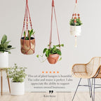 Set of 3 Macrame plant hangers with Daisies & Beads Hanging plant holder Macrame Plant hangers outdoor and indoor hanging planters Plant stand indoor Boho Decor hanging planter stand (Cafe Latte)