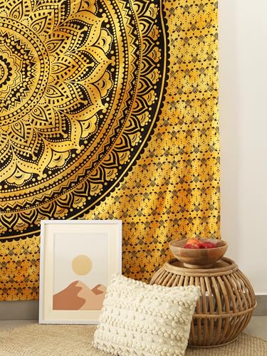 Popular Handicrafts Queen Mandala Hippie Tie dye Psychedelic Ombre Tapestry Wall Hanging - Indian Maditation Gypsy Bohemian Hippy Dorm Room Decor Yellow 81x88 Inch - color: Yellow, size: 88L" x 81W"