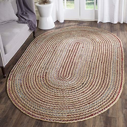 SAFAVIEH Cape Cod Collection Area Rug - 5' x 8' Oval, Natural & Multi, Handmade Boho Braided Jute, Ideal for High Traffic Areas in Living Room, Bedroom (CAP251A) - size: 5' x 8' (Oval)