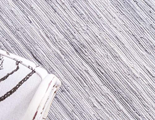 Unique Loom Chindi Cotton Collection Soft Hand Woven Natural Fiber Striped Area Rug, 2 ft 2 in x 3 ft in, Gray/Ivory - color: Gray/Ivory, size: 2'2" x 3' (Rectangular)
