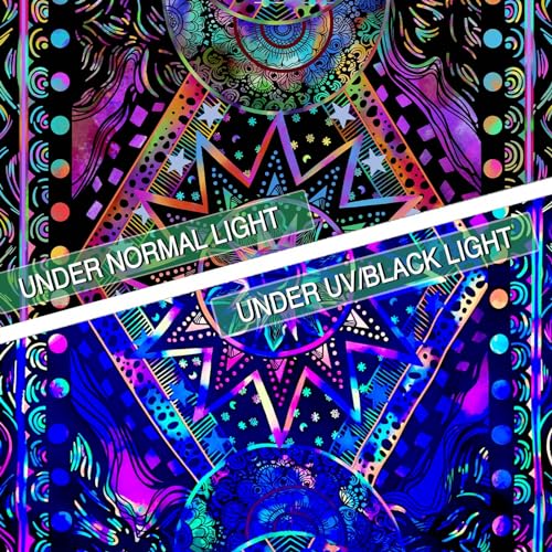 Blacklight Sun and Moon Tapestry Glow in The Dark Neon Hippie Bohemian Tapestries for Bedroom Aesthetic UV Reactive Purple Celestial Tie Dye Tapestry Wall Hanging for Living Room Dorm (48'' × 36'') - color: Purple, size: 48"L x 36"W