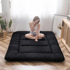 MAXYOYO Japanese Floor Mattress Futon Mattress, 4" Thicken Tatami Mat Sleeping Pad Foldable Roll Up Mat Boys Girls Dormitory Pad Kids Floor Lounger Pillow Bed, Black, King