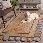 SAFAVIEH Area Rug 5x8 - Natural Fiber Collection - Natural & Blue, Handmade Jute, Ideal for Living Room, Bedroom, Dining Space (NFB125M) - color: Natural/Blue, size: 5' x 8' (Rectangular)