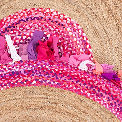 SAFAVIEH Cape Cod Collection 3' Round Pink / Natural CAP701U Handmade Boho Fringe Jute & Cotton Area Rug - color: Pink/Natural, size: 3' (Round)