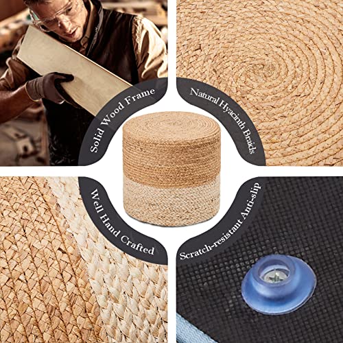 Wimarsbon 18'' Pouf Ottoman, Natural Braided Poof, Round Poufs, Rustic Handweave Lounge Pouffe, Boho Footrest Stool for Bedroom, Accent Table or Seat for Patio, Living Room - color: 18inch Water Hyacinth Braid & Natural Corn Shell