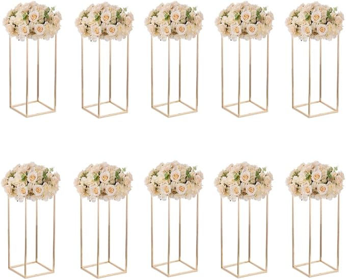 Gold Metal Cube Vase Stand for Wedding Centerpieces, 23.6in Tall, 10 Pcs