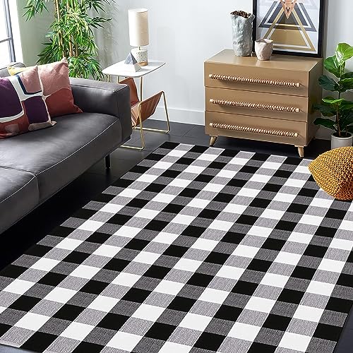 Buffalo Plaid Rug 5' x 7' Black and White Check Rug Washable Checkered Area Rug for Farmhouse/Entryway//Living Room/Laundry Room/Bedroom (5'x7', Black and White Plaid) - size: 5'x 7'