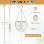 Hotfiary Wood Bead Garland Plant Hanger Flower Pot Holders with Wood Hook Handmade Boho Farmhouse Rustic Decor Indoor Outdoor Hanging Planter Basket Decorative (Pot Not Included)