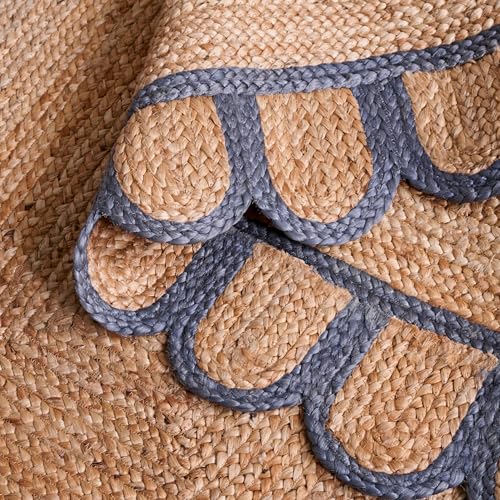 SAFAVIEH Area Rug 8x10 - Natural Fiber Collection - Large - Natural & Blue, Handmade Jute, Ideal for Living Room, Bedroom, Dining Space (NFB125M) - color: Natural/Blue, size: 8' x 10' (Rectangular)