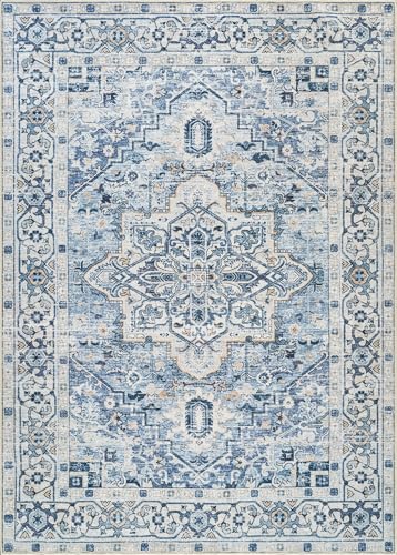 Bloom Rugs Caria Washable Non-Slip 6x9 Rug - Blue Traditional Area Rug for Living Room, Bedroom, Dining Room, and Kitchen - Exact Size: 6' x 9' - color: Blue, size: 6' x 9' (Rectangular)