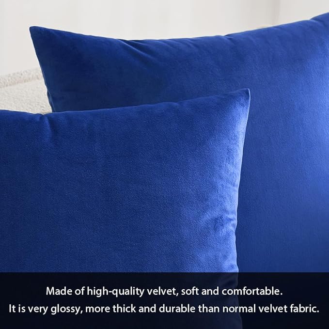 MIULEE Velvet Throw Pillow Covers 20x20 Inch, Pack of 2 - Royal Blue, Soft Solid Decorative Pillow Covers Cushion Cases Modern Luxury Home Decor for Couch Sofa Bedroom Livingroom