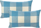 VAKADO 12x20 Inch Buffalo Plaids Decorative Throw Pillow Cases Farmhouse Retro Checkers Lumbar Rectangle Cushion Covers Home Decor for Sofa Couch Set of 2, Sky Blue White