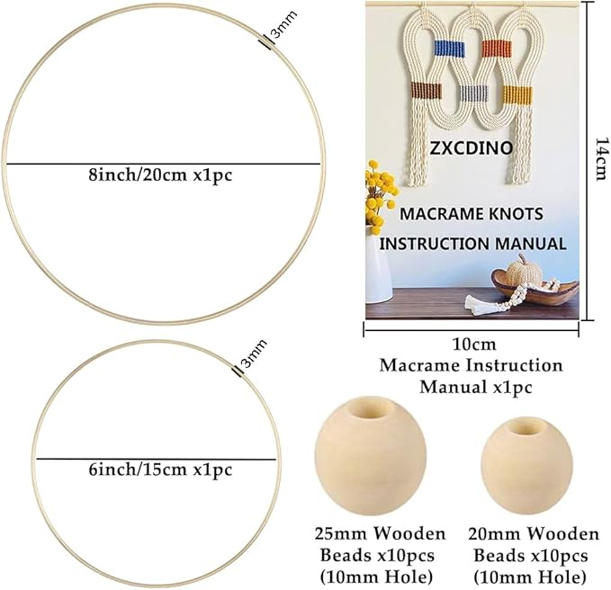 87pcs Macrame Kits for Beginners 3mm x 220yards Natural Cotton Macrame Cord Wall Hanging Kit, Macrame Supplies Best for Macrame Plant Hanger with Wooden Beads,Wooden Rings