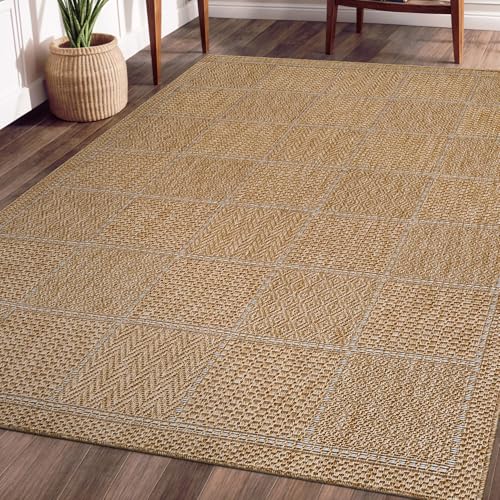 Beverly Rug Easy Jute Checkered Squared Rug 9x12 Washable Large Indoor Outdoor Area Rugs for Living Dining Room Patio Office Stain Resistant Non Shedding Casual Indoor Outside Carpet 9 x 12 Natural - color: Squared/Natural, size: 9' x 12' (Rectangular)
