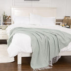 Gealaek Decorative Diamond Lattice Faux Cashmere Throw Blanket Honeydew Fringe Lightweight Fuzzy Soft Cozy Throws for Sofa Bed Farmhouse Throw Blanket 50" x 60"